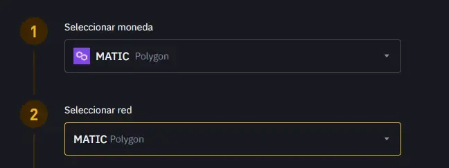 Depositar MATIC desde la red de Polygon en Binance