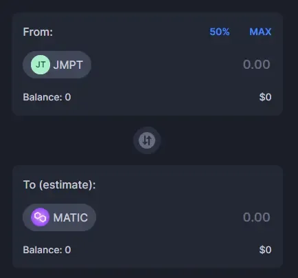 JMPT a MATIC en Quickswap